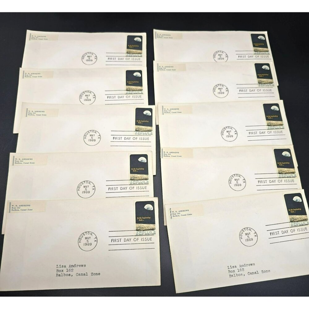 Apollo 8 First Day Of Issue Stamped Envelopes Set Of 10 Vintage 1969 LI3029